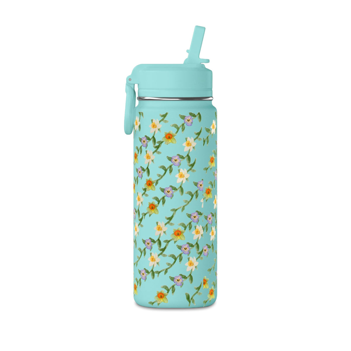 20oz Floral Water Bottle – Mini Straw Hydration Bottle with Dainty Yellow Blossoms