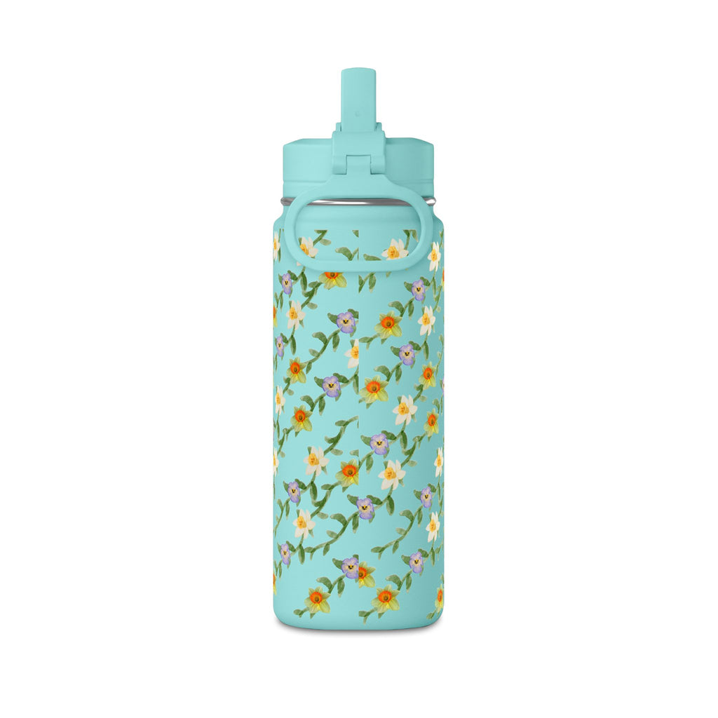 20oz Floral Water Bottle – Mini Straw Hydration Bottle with Dainty Yellow Blossoms