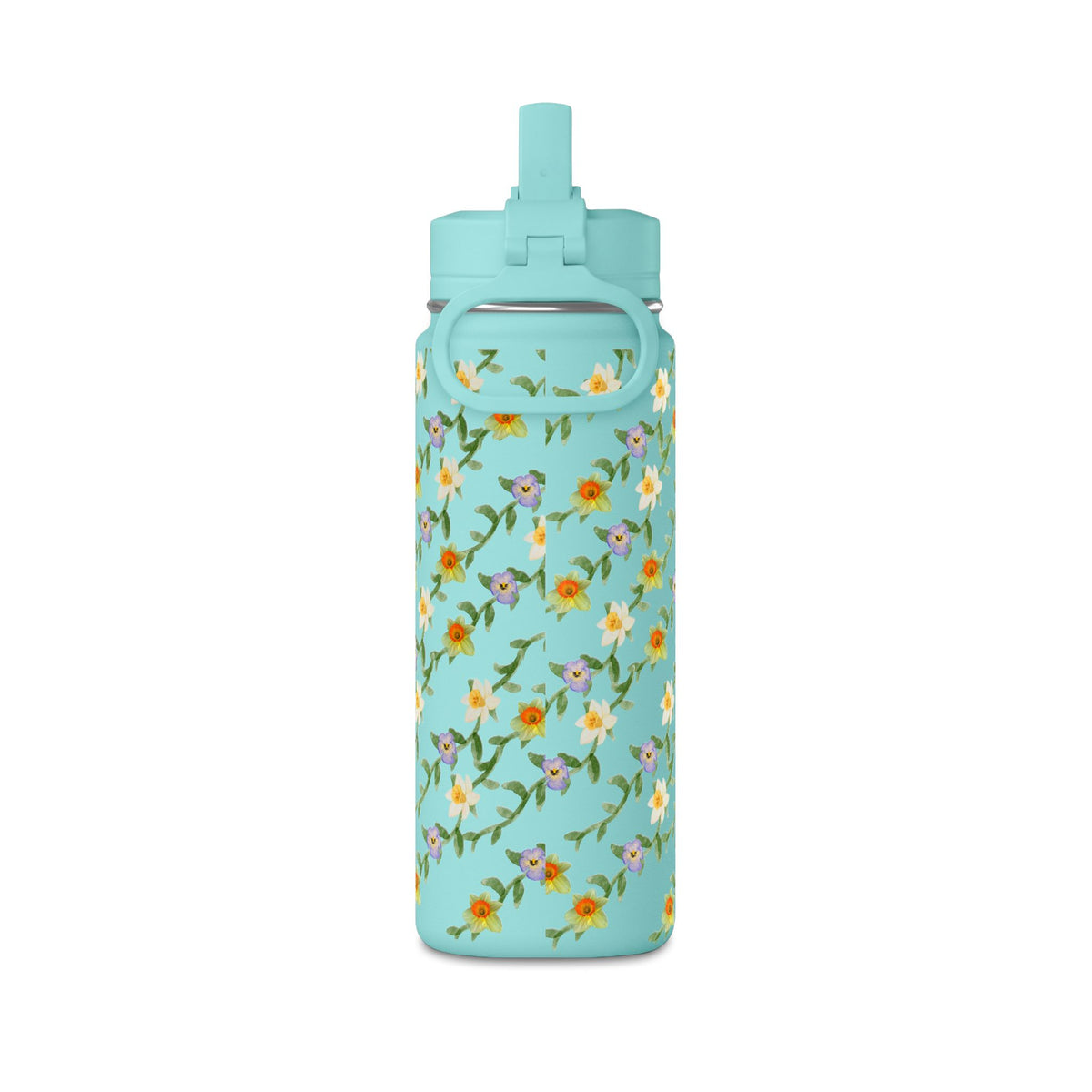 20oz Floral Water Bottle – Mini Straw Hydration Bottle with Dainty Yellow Blossoms