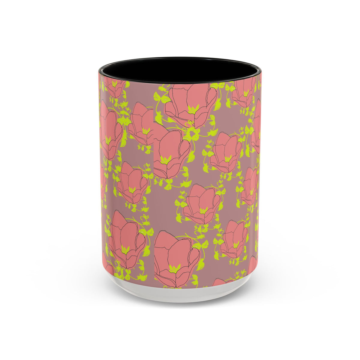 Pink Floral Accent Coffee Mug — Retro Bloom Pattern (11/15oz)
