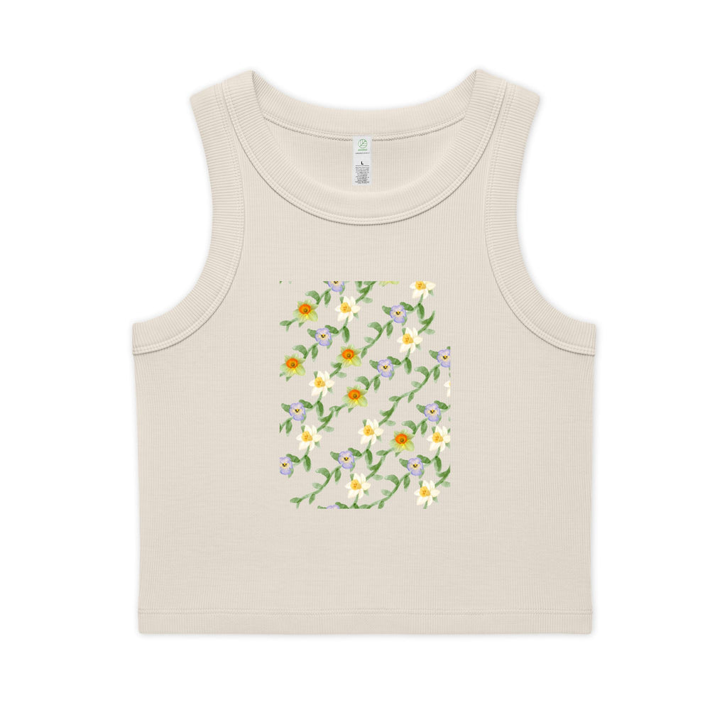 Floral Vine Crop Tank — Women's Organic Ribbed Tank Top