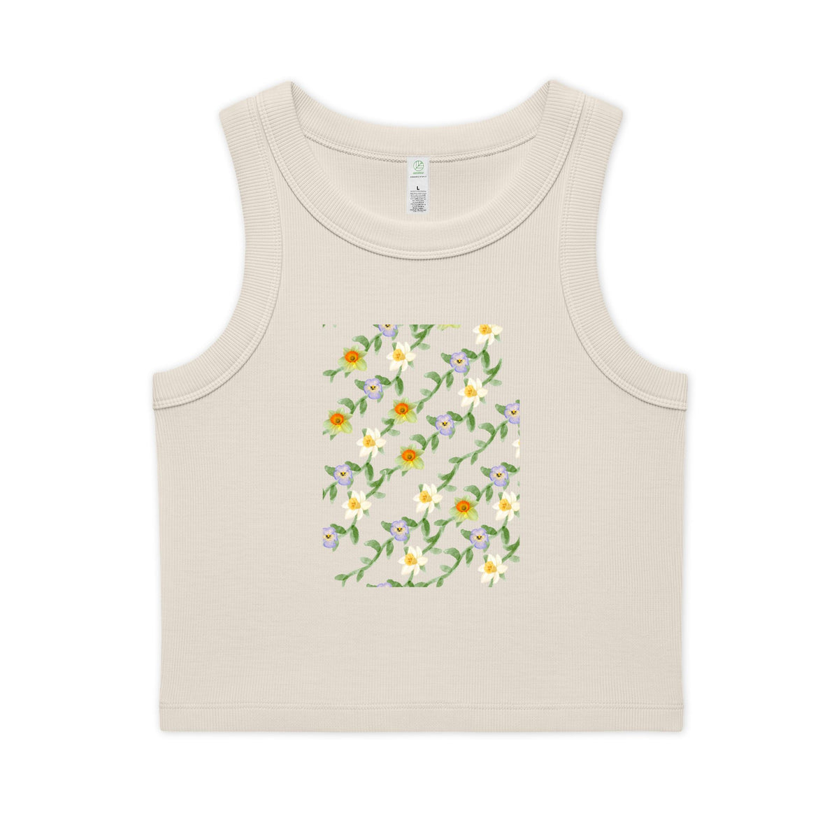Floral Vine Crop Tank — Women's Organic Ribbed Tank Top