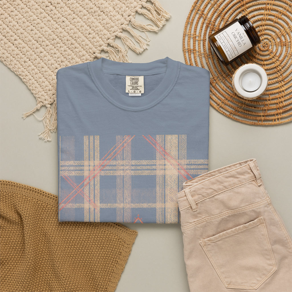 Plaid Canvas Graphic T-Shirt — Subtle Peach & Beige Geometric Plaid