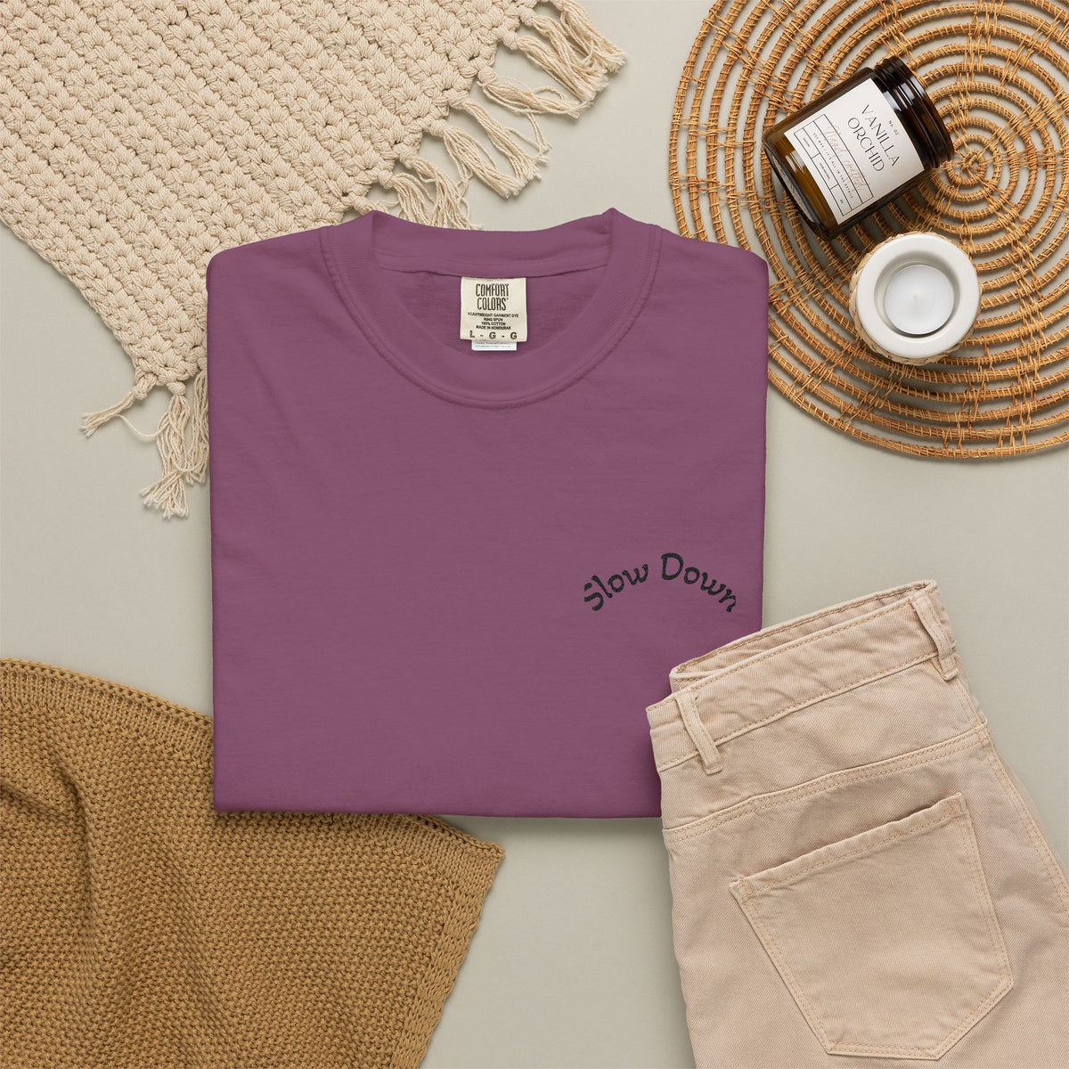 Gratitude Floral Tee — White Garment-Dyed T-Shirt