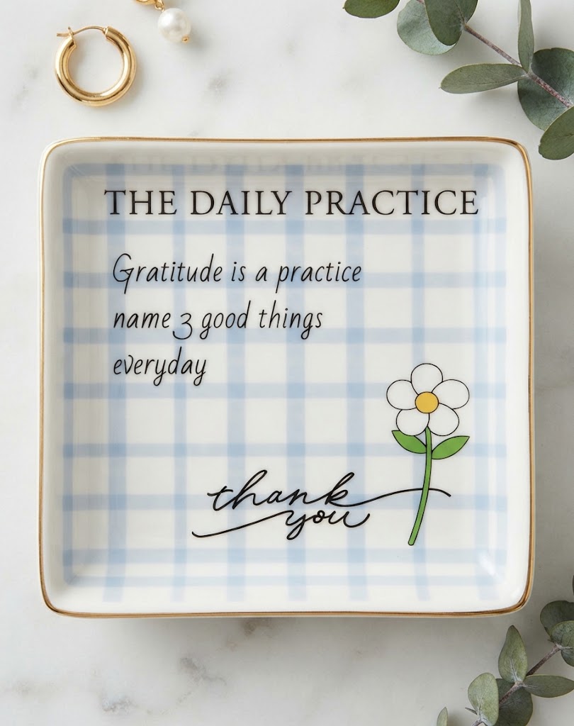 Ceramic Trinket Tray — “The Daily Practice” Gratitude Dish (Thank You Daisy)