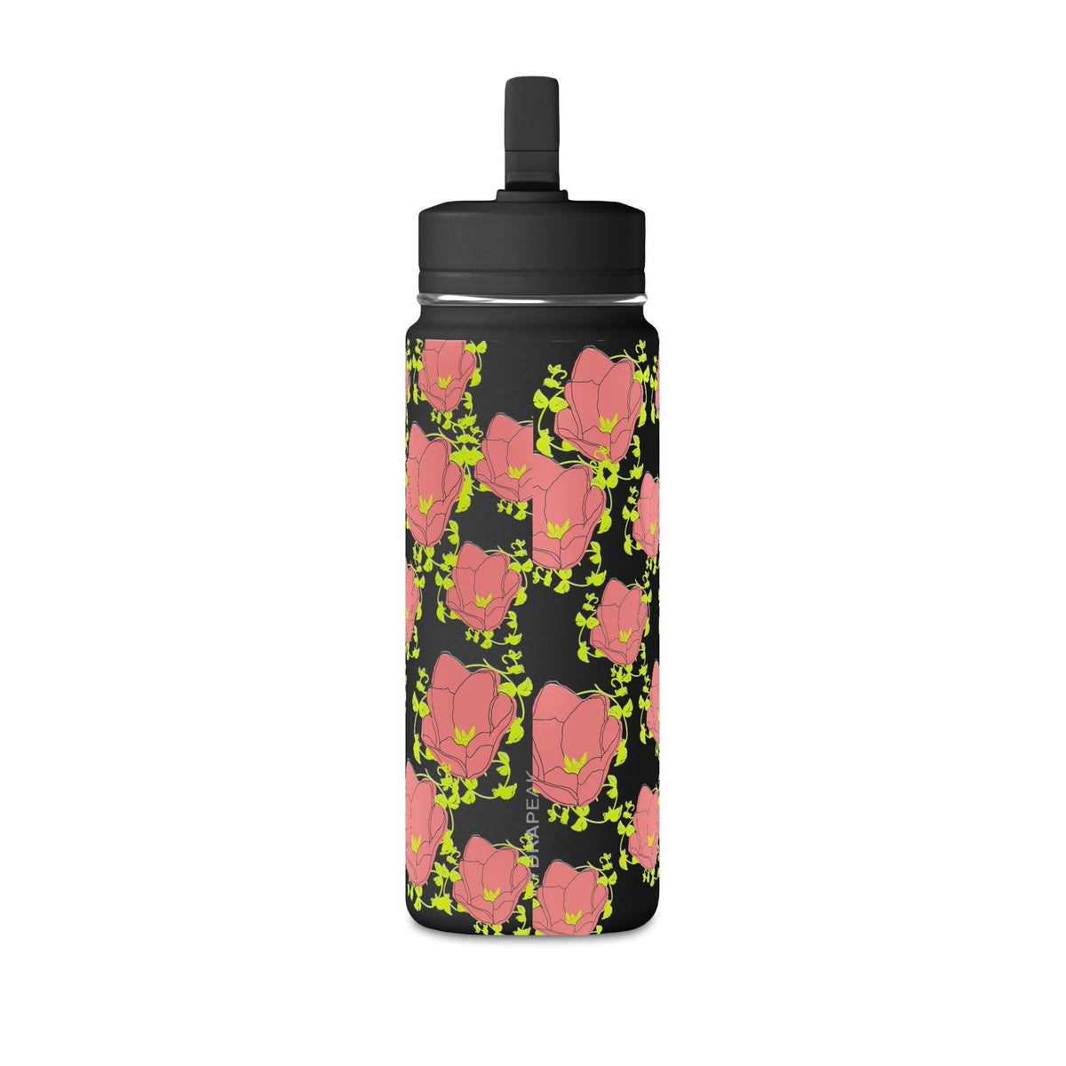 20oz Floral Water Bottle — Pink Poppy Pattern