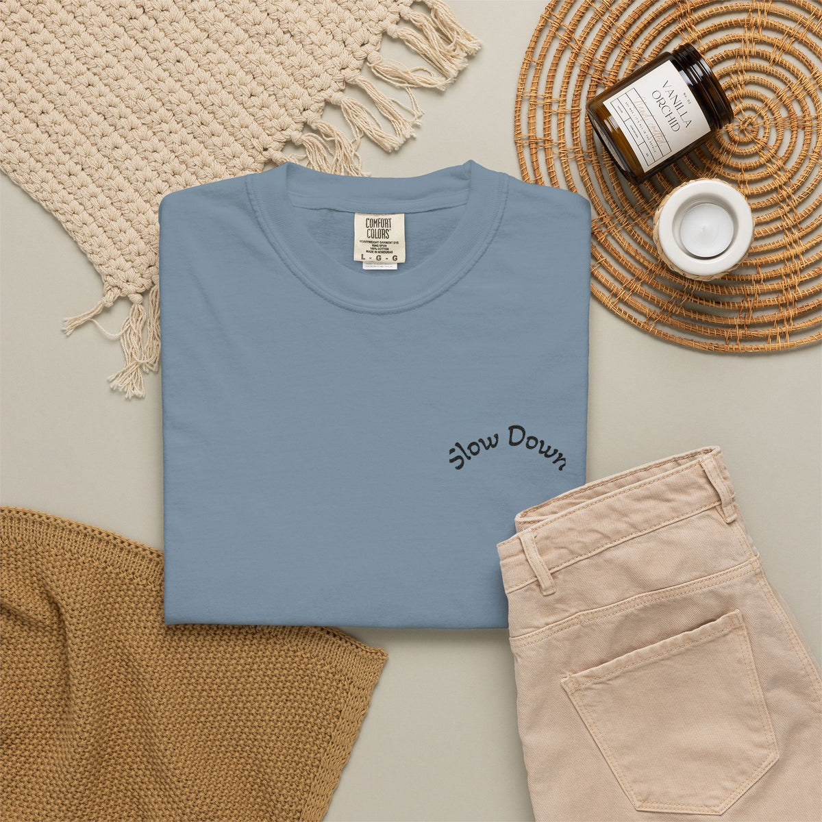Gratitude Floral Tee — White Garment-Dyed T-Shirt