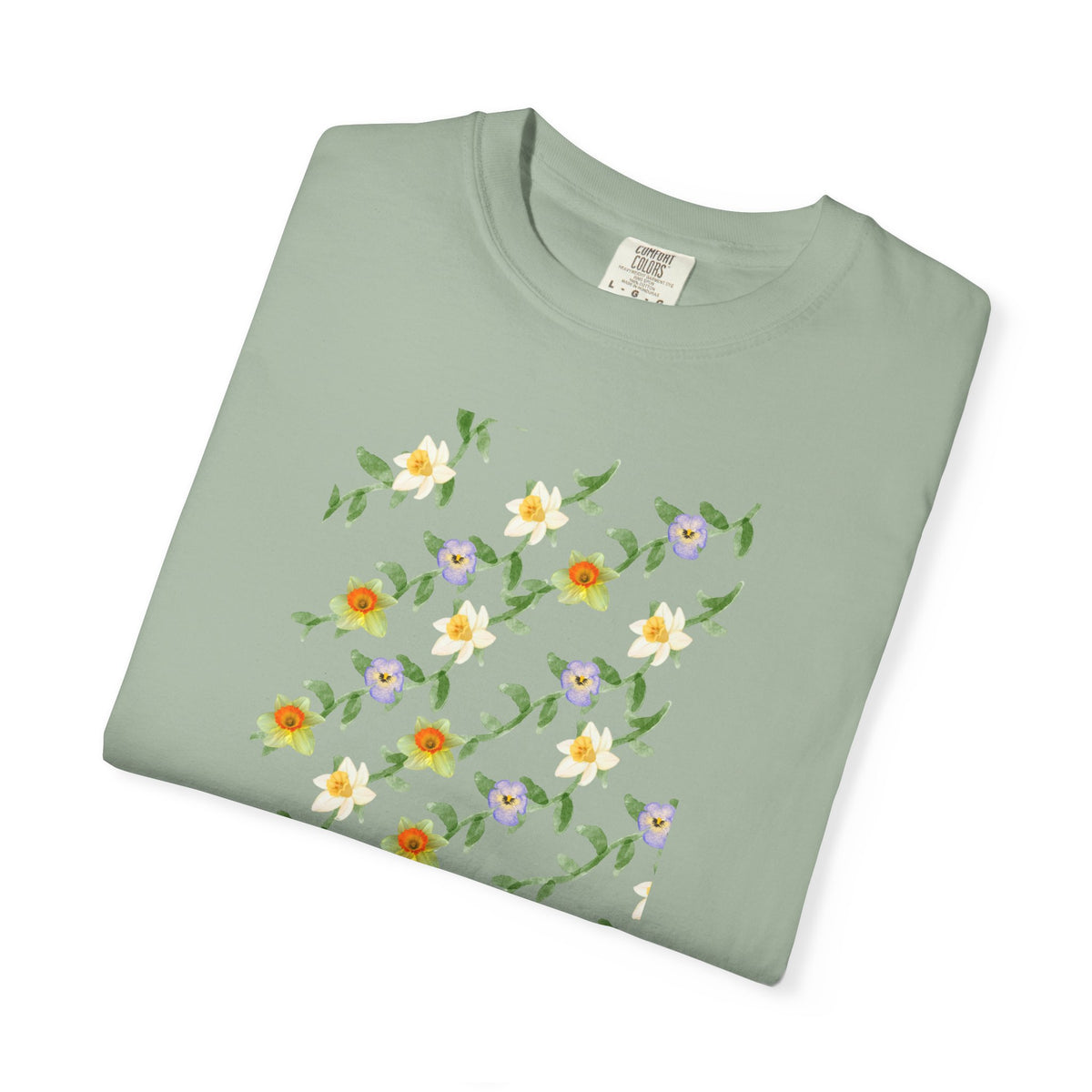 Floral Vine Pattern T-Shirt — Yellow & Purple Blossom Graphic Tee