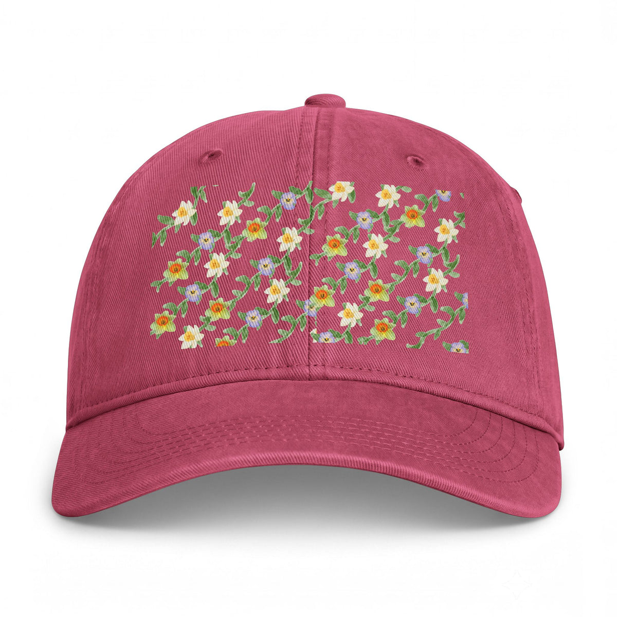 Coastal Floral Washed Cap — Embroidered Ditsy Flowers Dad Hat