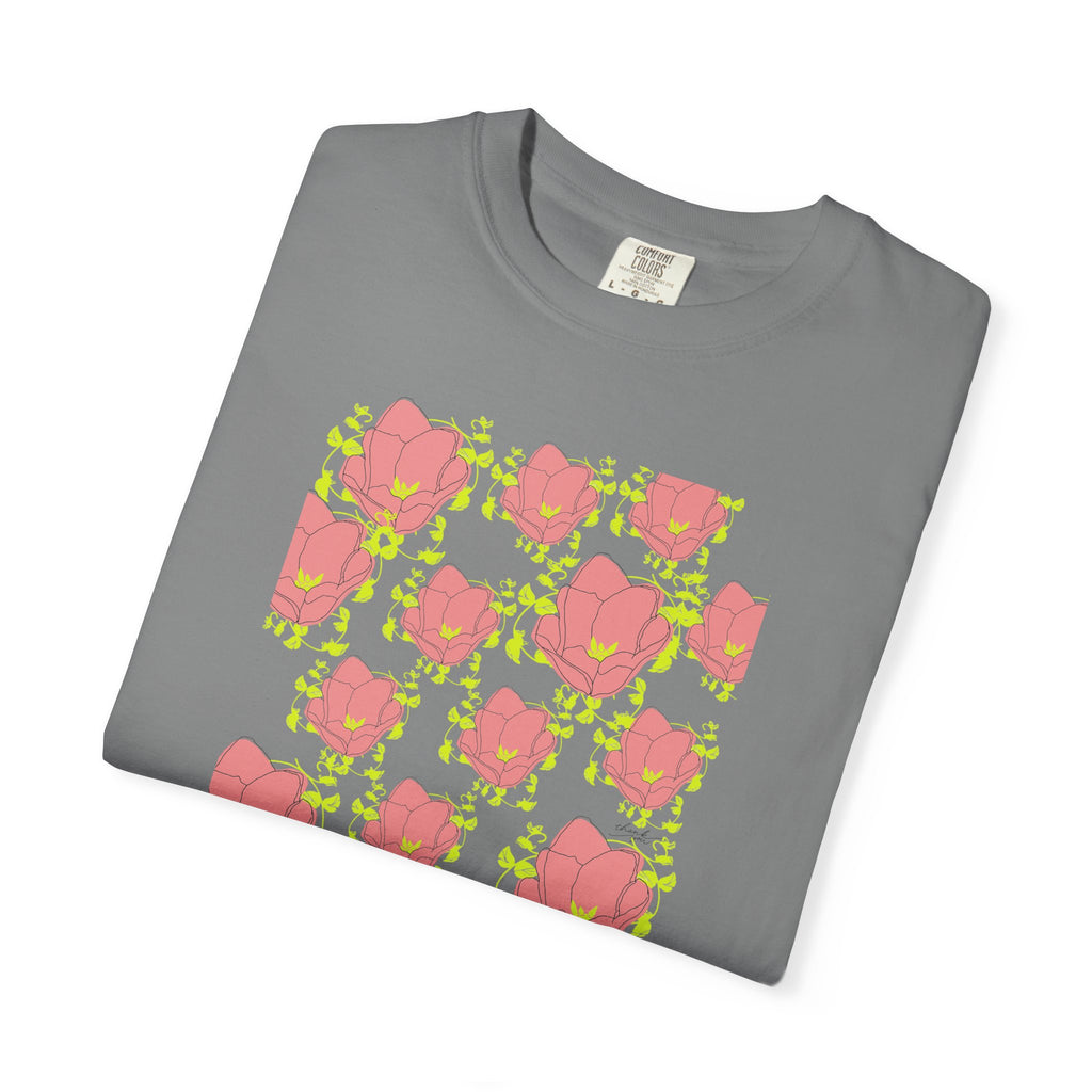 Floral Pop Pattern T-Shirt — Pink Poppy Repeat Graphic Tee