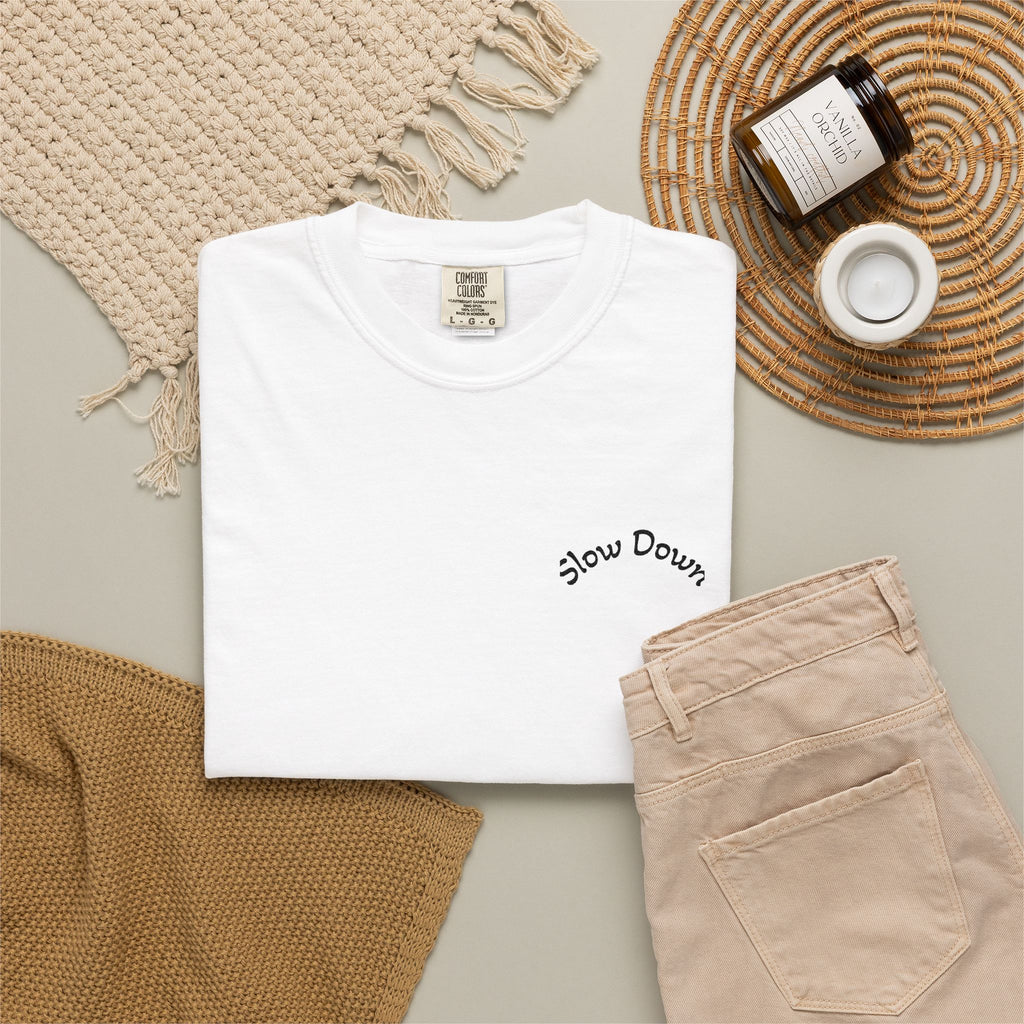 Gratitude Floral Tee — White Garment-Dyed T-Shirt