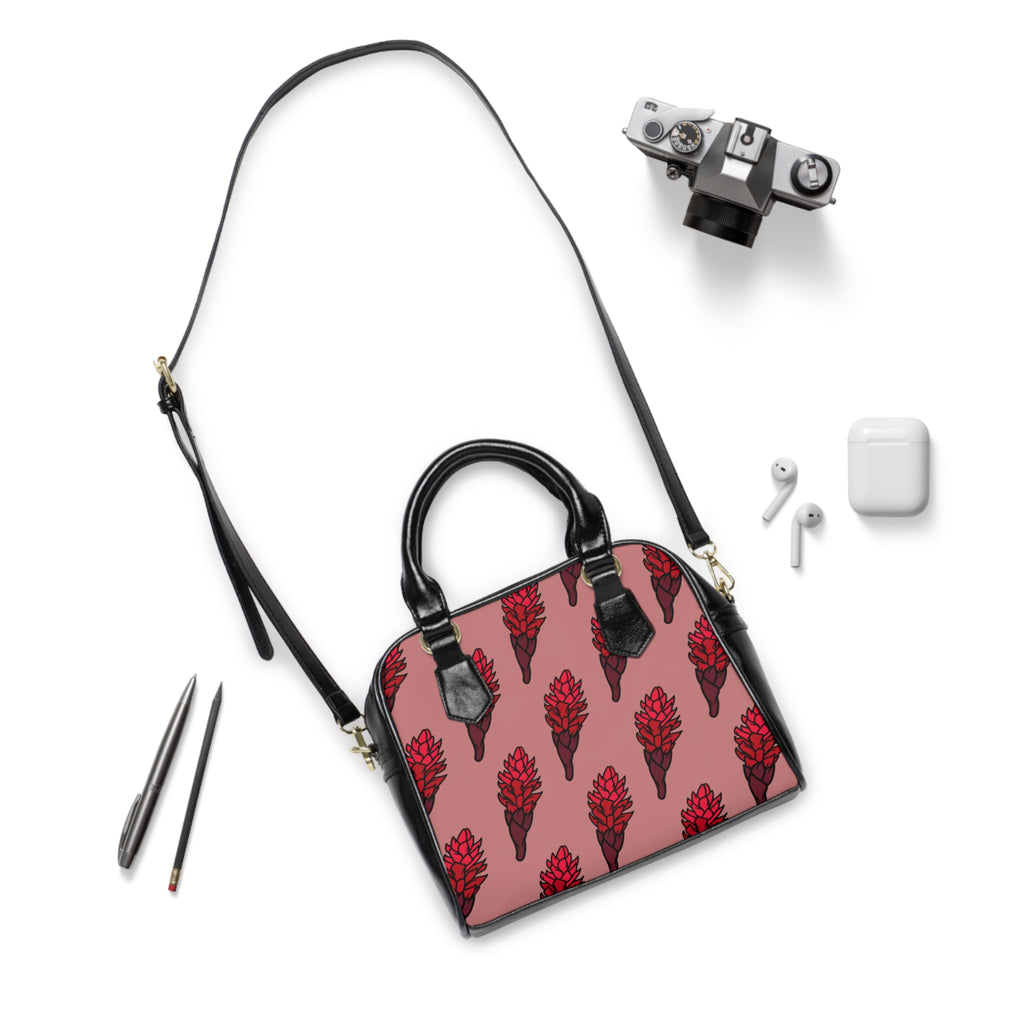 Shoulder Handbag — Red Ginger Floral Patterned Tote Bag