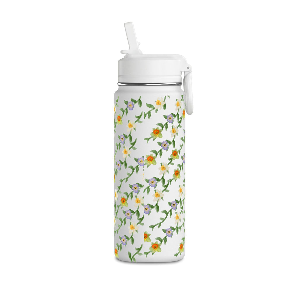 20oz Floral Water Bottle – Mini Straw Hydration Bottle with Dainty Yellow Blossoms