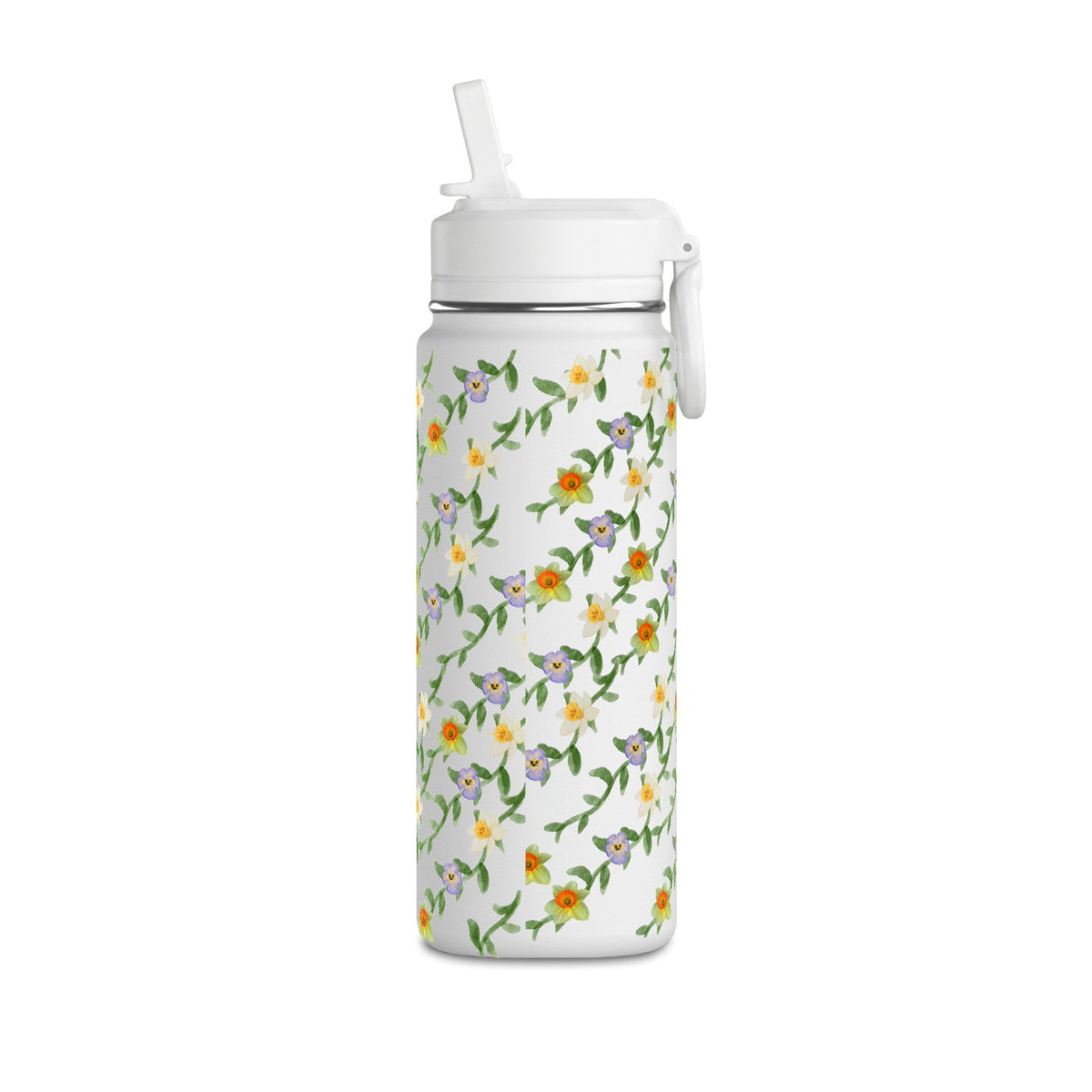 20oz Floral Water Bottle – Mini Straw Hydration Bottle with Dainty Yellow Blossoms