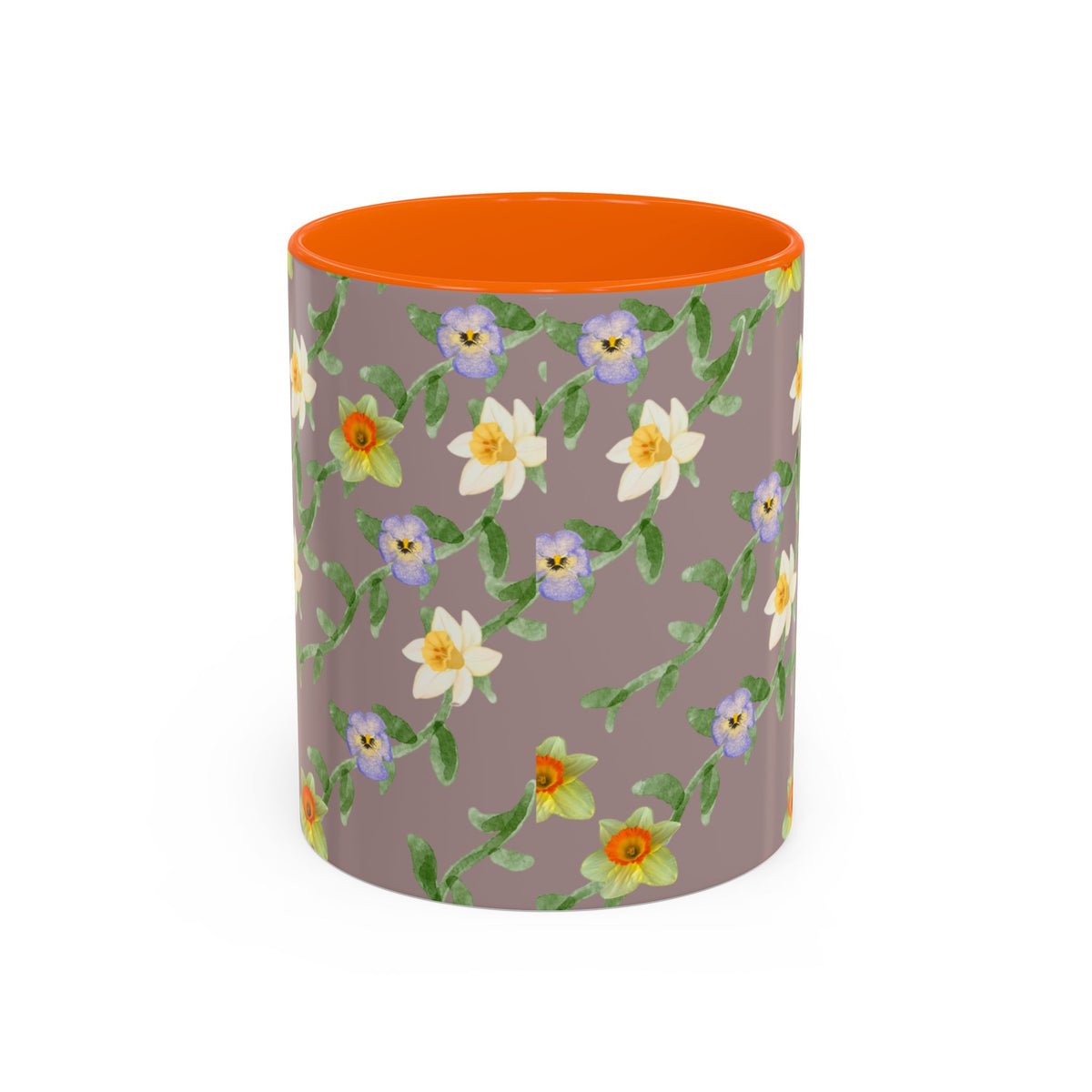 Floral Vine Accent Coffee Mug — Handpainted Daffodil & Violet Pattern (11/15oz)