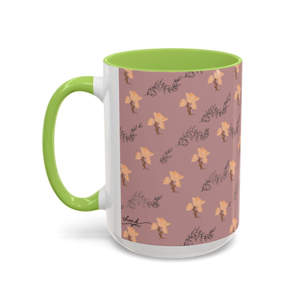 Pink Floral Accent Coffee Mug — Retro Bloom Pattern (11/15oz)