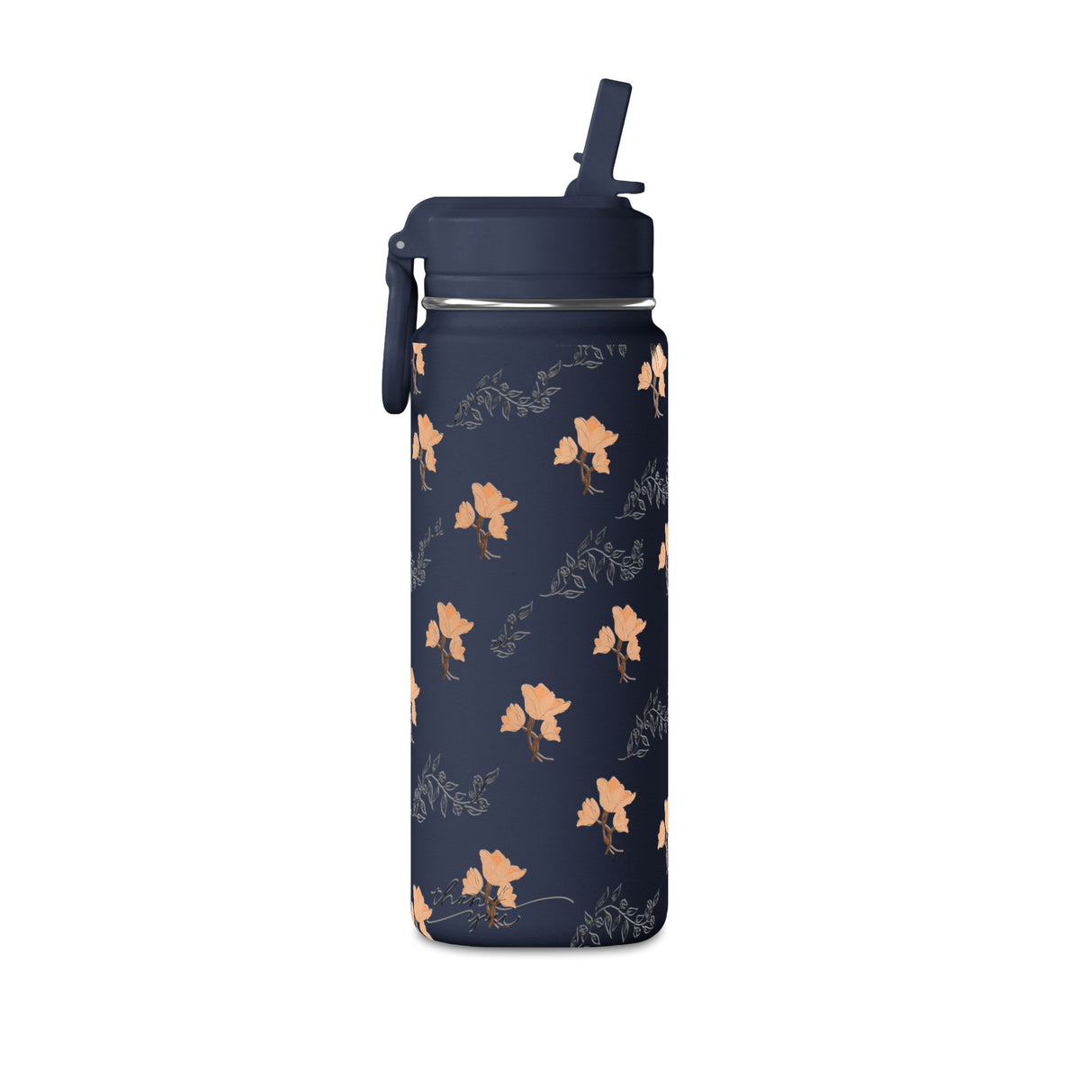 20oz Floral Water Bottle — Pink Poppy Pattern