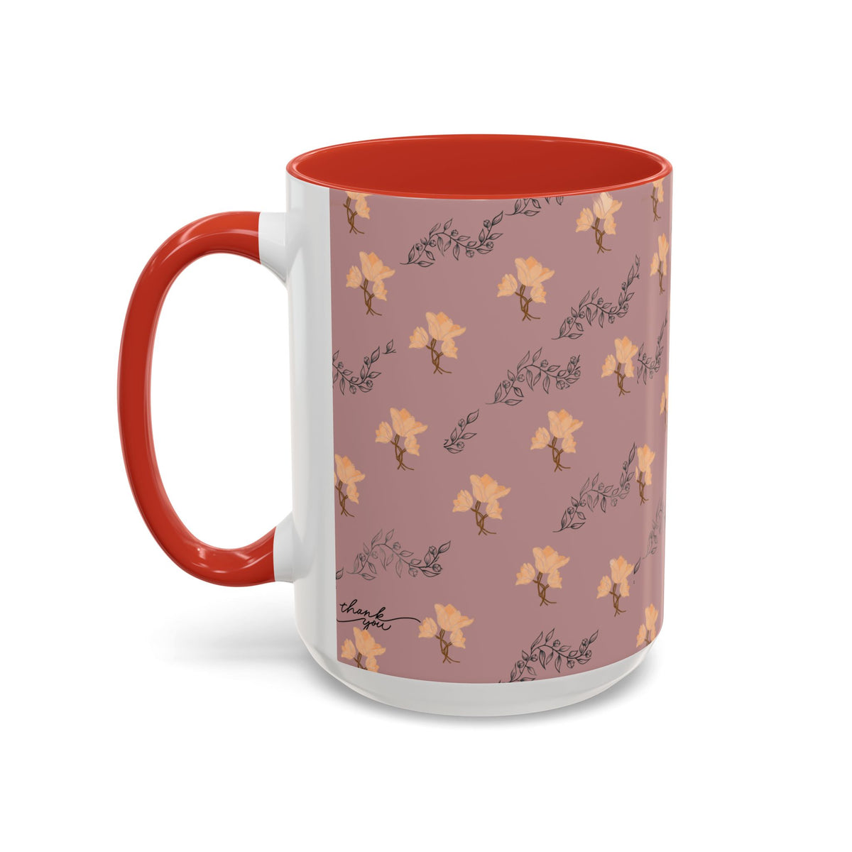 Pink Floral Accent Coffee Mug — Retro Bloom Pattern (11/15oz)