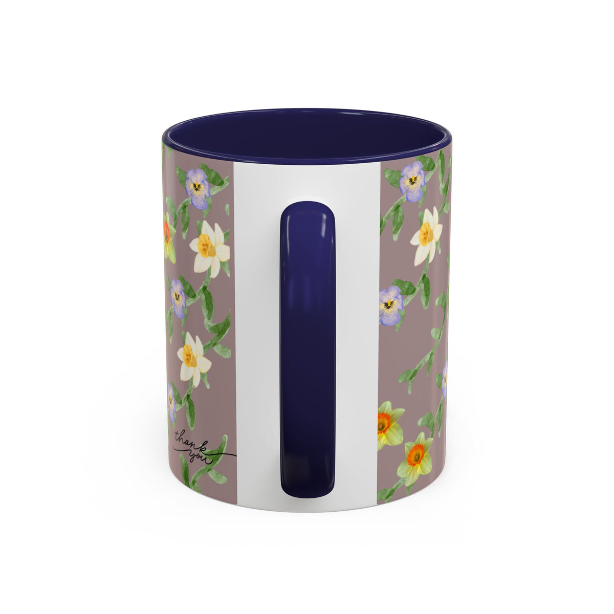 Floral Vine Accent Coffee Mug — Handpainted Daffodil & Violet Pattern (11/15oz)