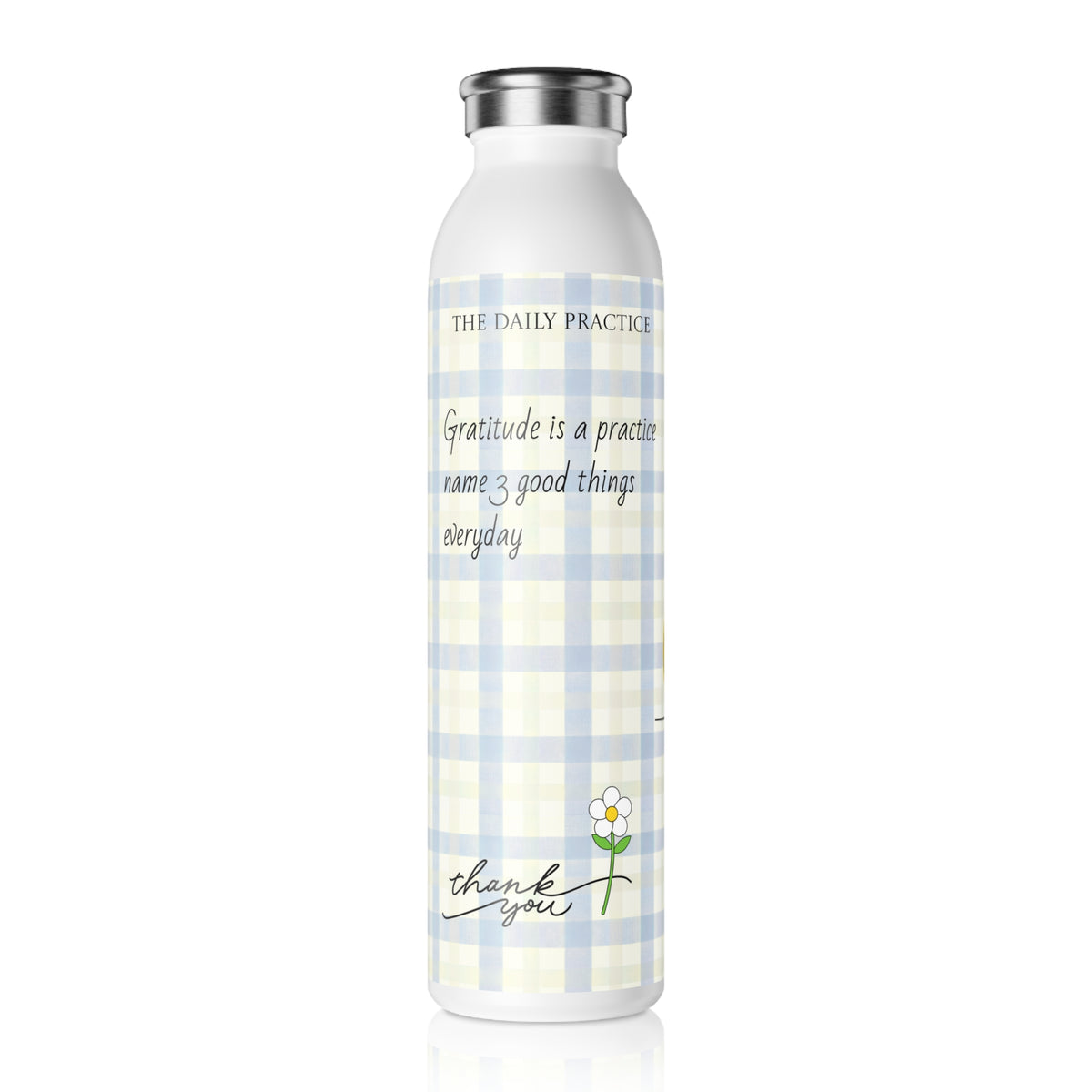 Slim Water Bottle — 'The Daily Practice: Gratitude' Plaid Stainless Bottle