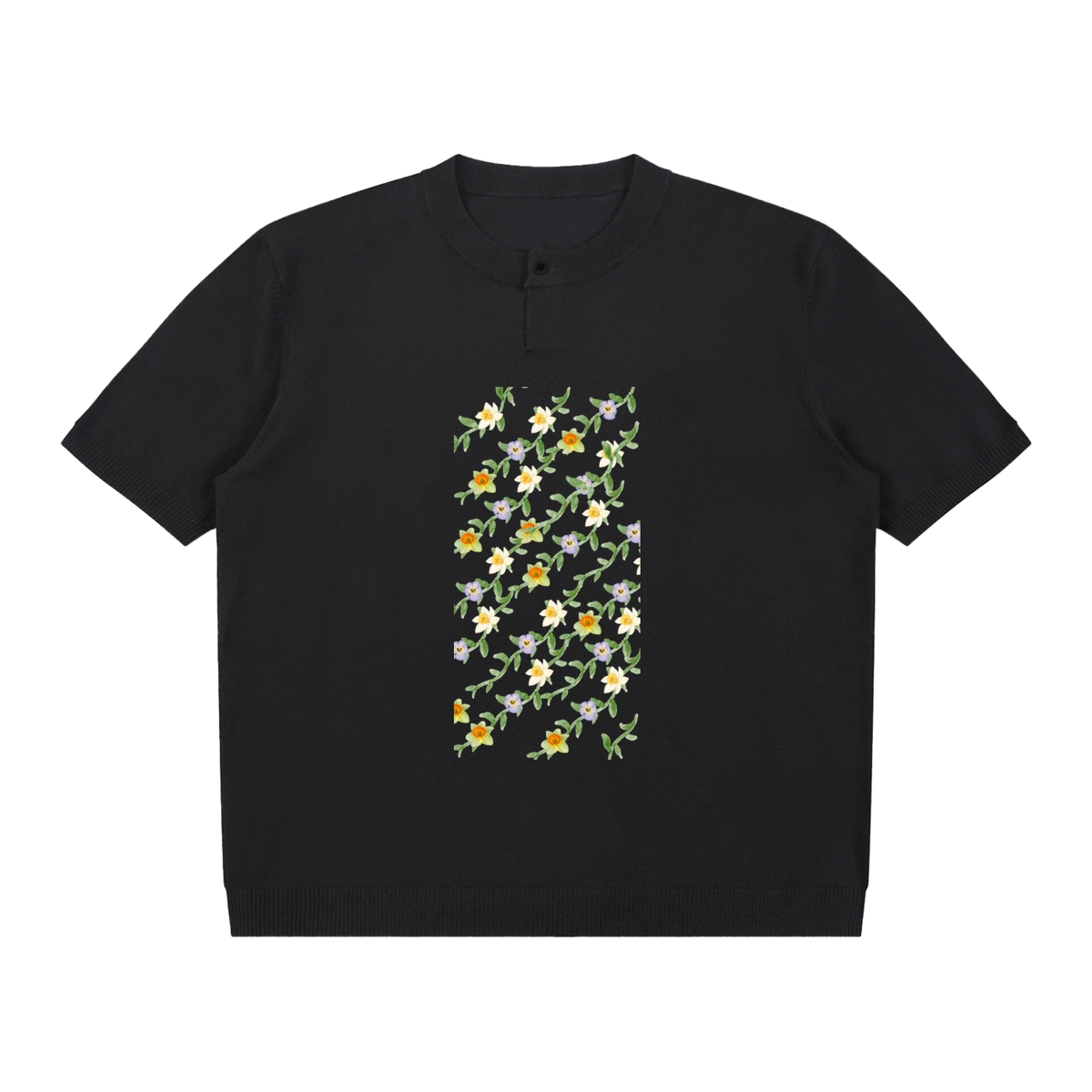 Cotton Knit Short Sleeve Henley T-Shirt