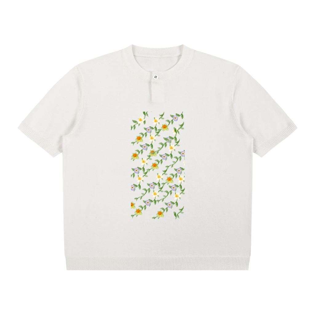 Cotton Knit Short Sleeve Henley T-Shirt