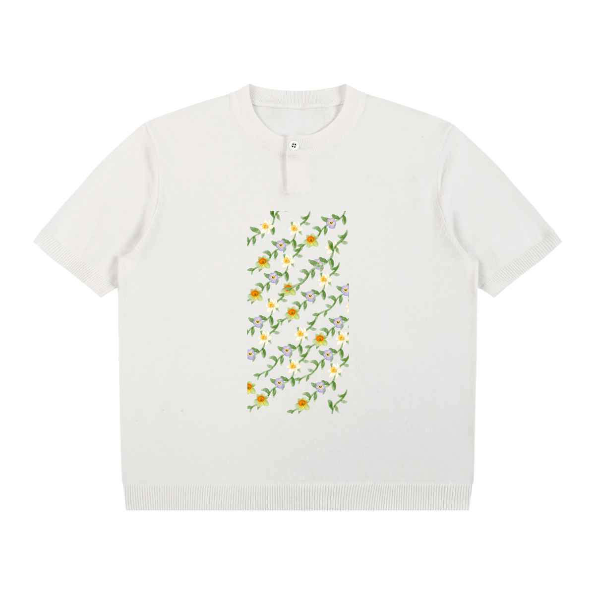 Cotton Knit Short Sleeve Henley T-Shirt