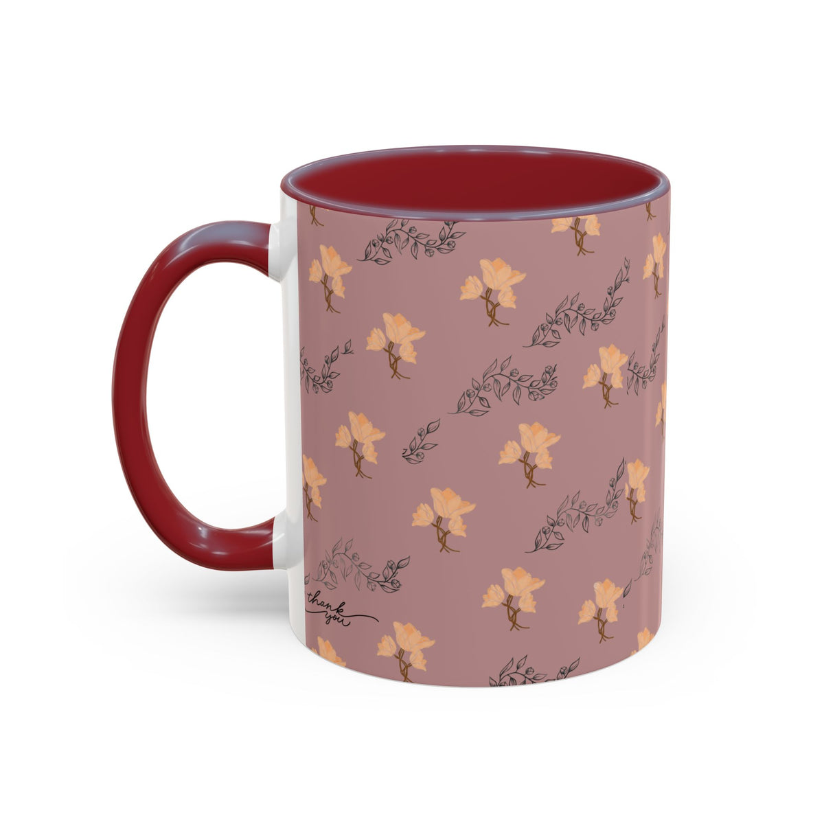 Pink Floral Accent Coffee Mug — Retro Bloom Pattern (11/15oz)