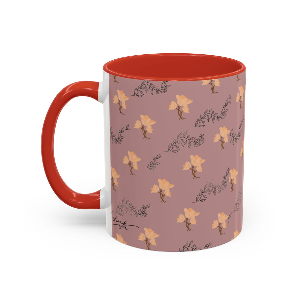 Pink Floral Accent Coffee Mug — Retro Bloom Pattern (11/15oz)