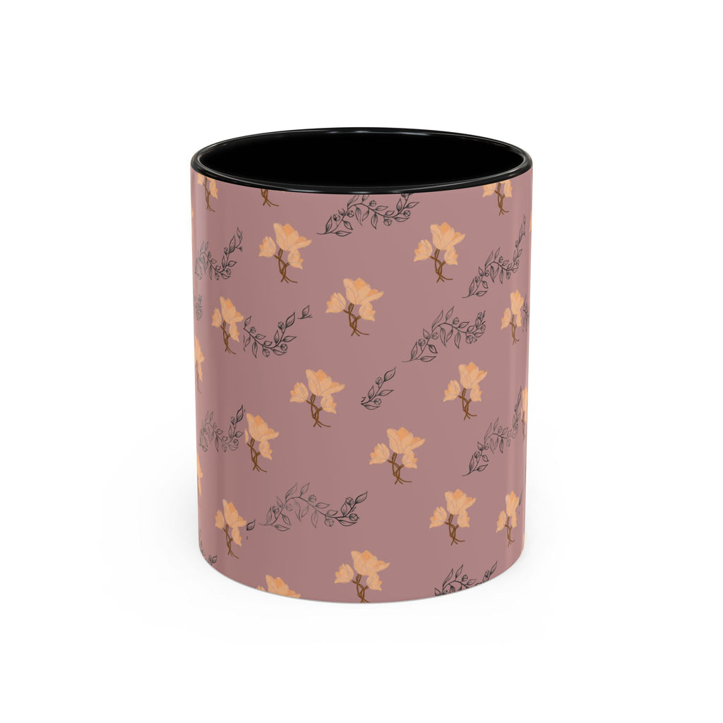 Pink Floral Accent Coffee Mug — Retro Bloom Pattern (11/15oz)