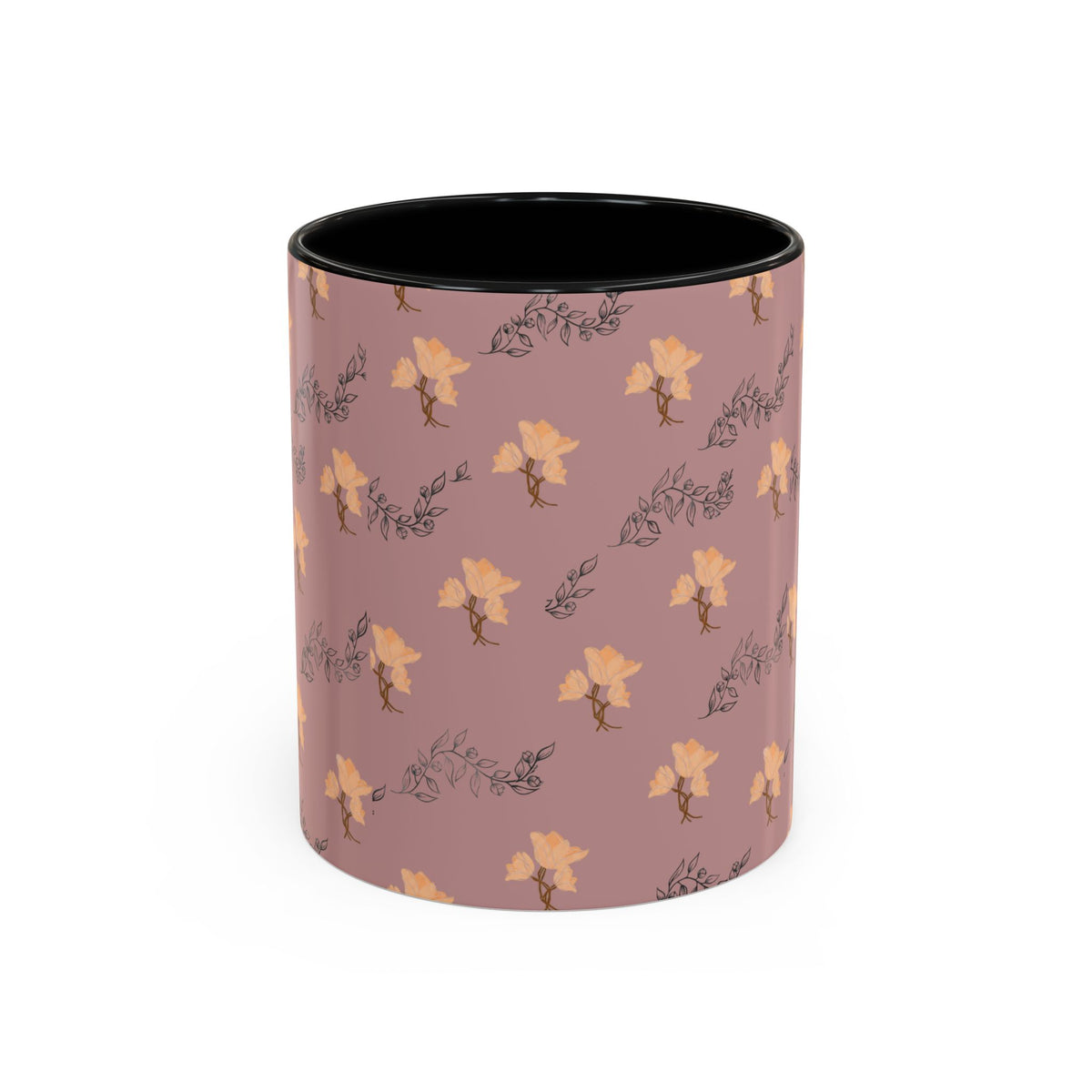 Pink Floral Accent Coffee Mug — Retro Bloom Pattern (11/15oz)