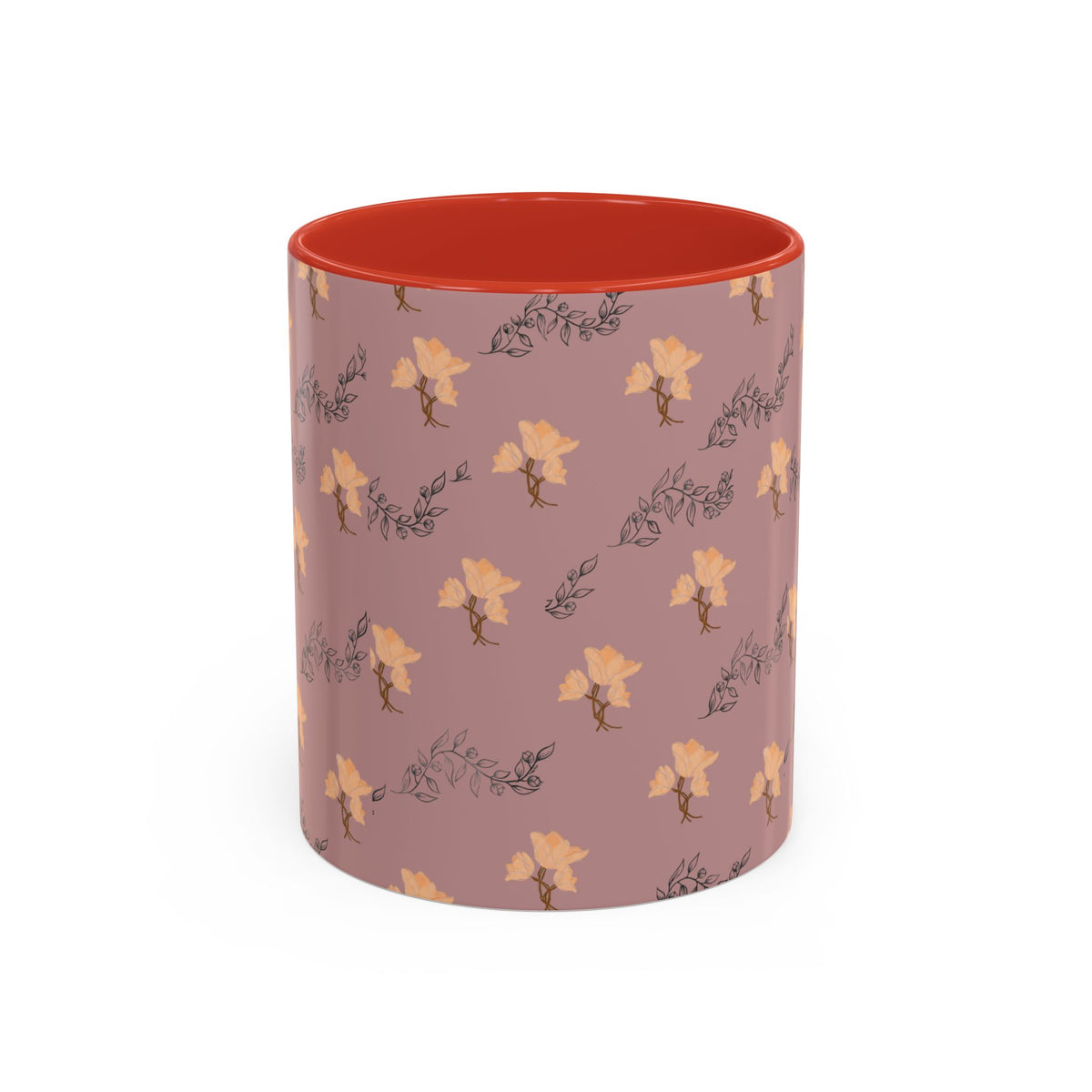 Pink Floral Accent Coffee Mug — Retro Bloom Pattern (11/15oz)