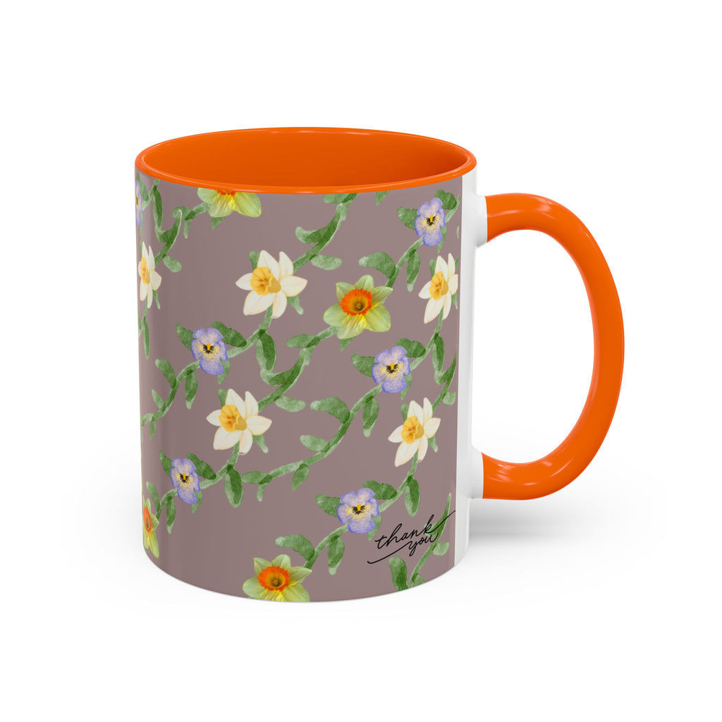 Floral Vine Accent Coffee Mug — Handpainted Daffodil & Violet Pattern (11/15oz)