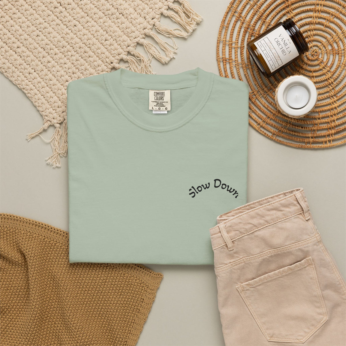 Gratitude Floral Tee — White Garment-Dyed T-Shirt