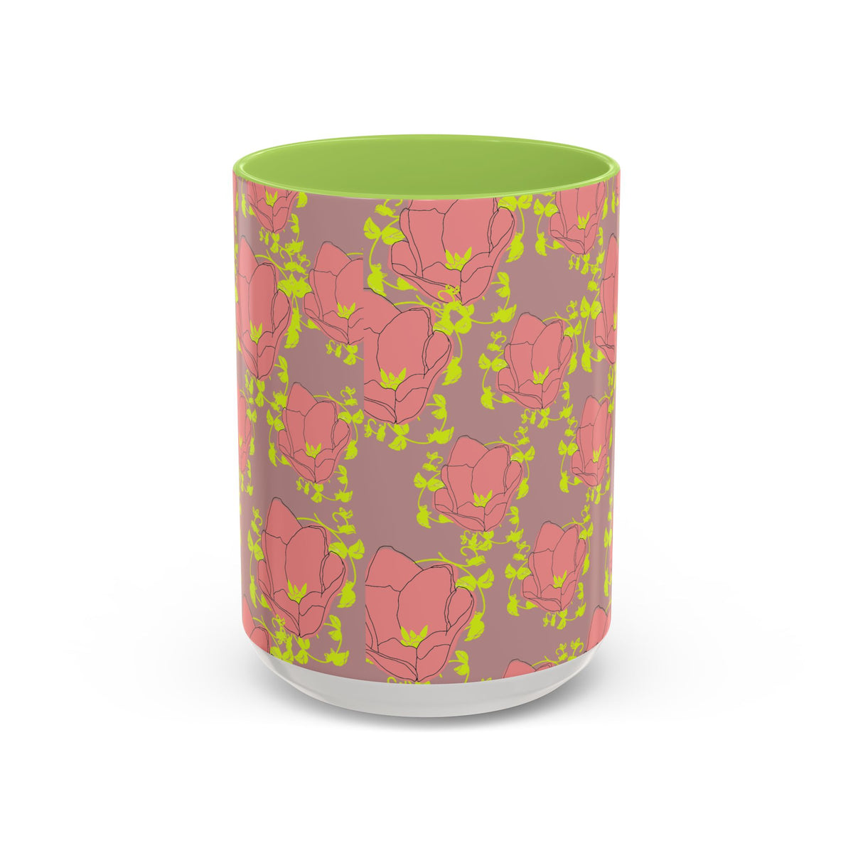 Pink Floral Accent Coffee Mug — Retro Bloom Pattern (11/15oz)