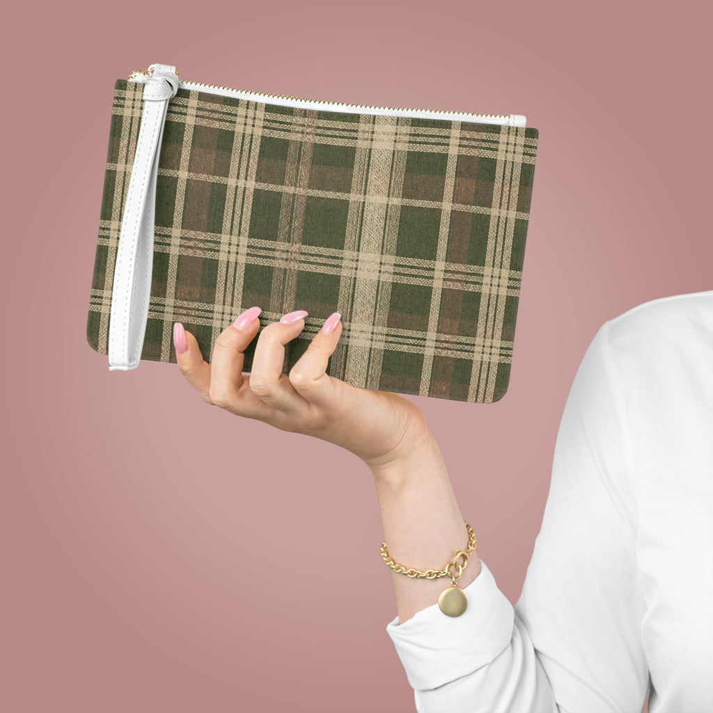 Plaid Clutch Bag — Olive Green Tartan Wristlet for Fall & Everyday
