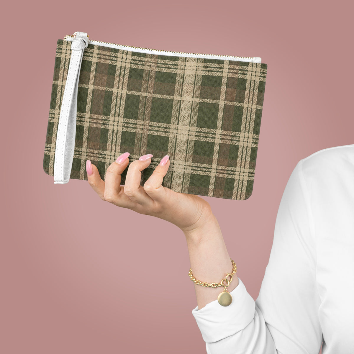 Plaid Clutch Bag — Olive Green Tartan Wristlet for Fall & Everyday