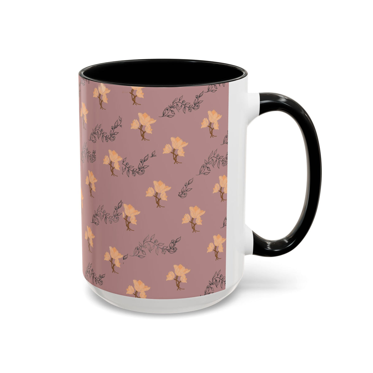 Pink Floral Accent Coffee Mug — Retro Bloom Pattern (11/15oz)