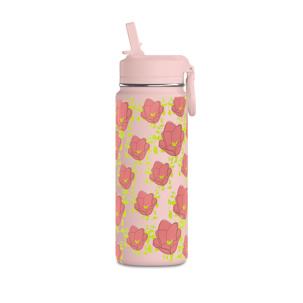 20oz Floral Water Bottle — Pink Poppy Pattern
