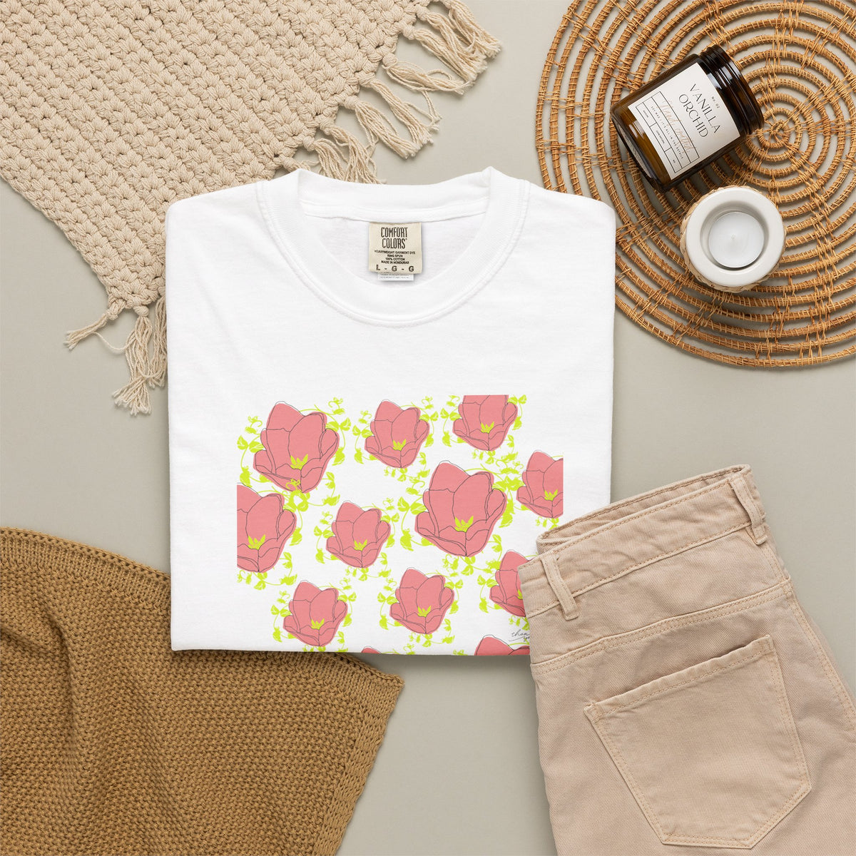 Floral Pop Pattern T-Shirt — Pink Poppy Repeat Graphic Tee