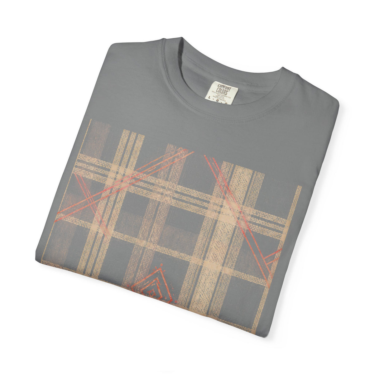Plaid Canvas Graphic T-Shirt — Subtle Peach & Beige Geometric Plaid