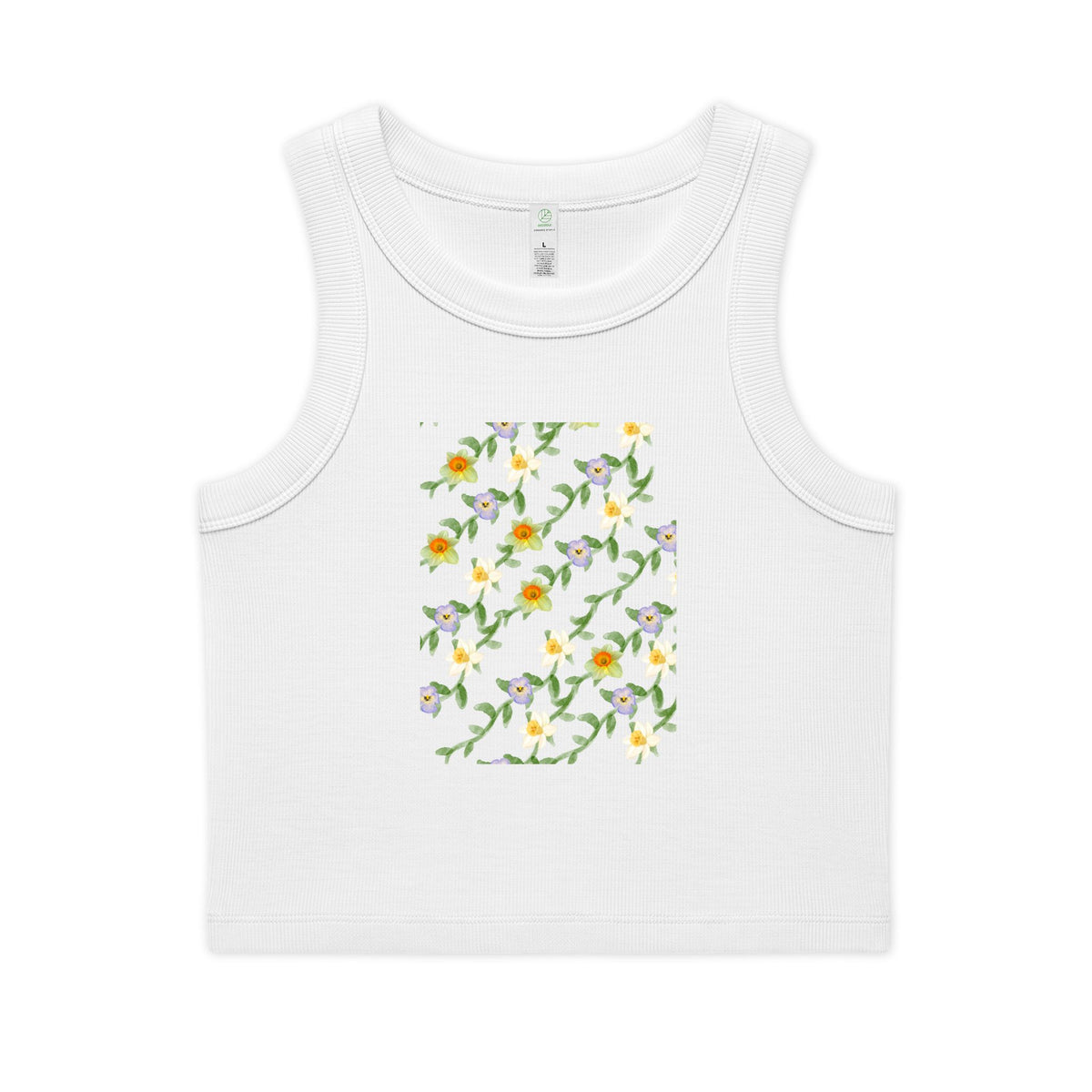 Floral Vine Crop Tank — Women's Organic Ribbed Tank Top
