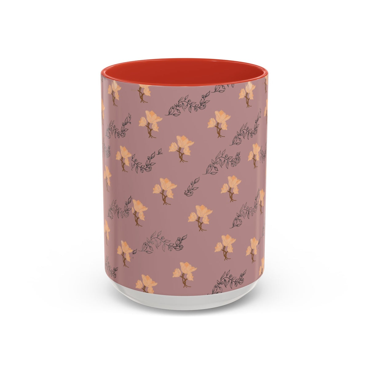 Pink Floral Accent Coffee Mug — Retro Bloom Pattern (11/15oz)