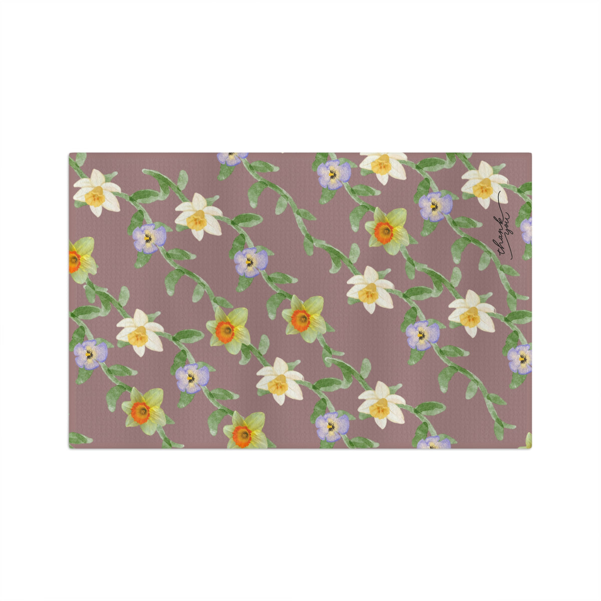 Floral Watercolor Microfiber Tea Towel — Pastel Daffodil & Violet Pattern