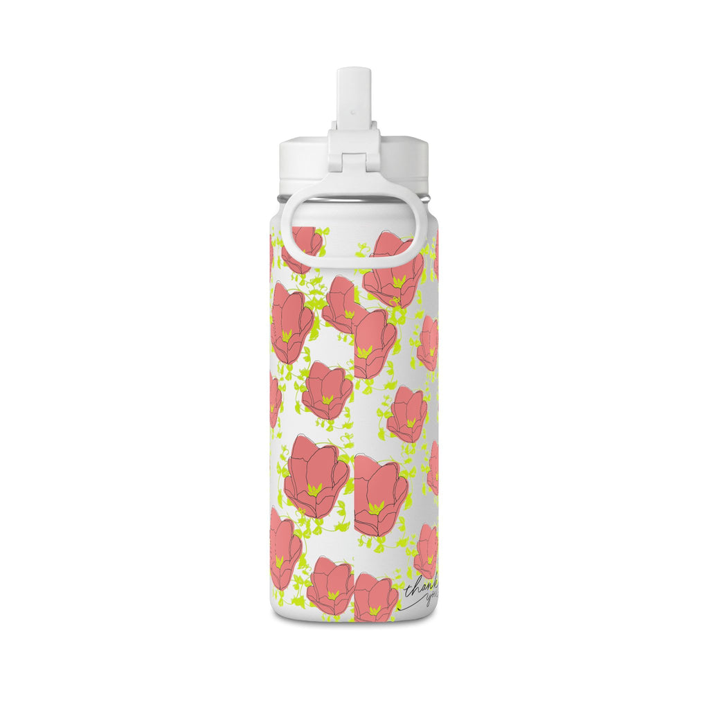 20oz Floral Water Bottle — Pink Poppy Pattern
