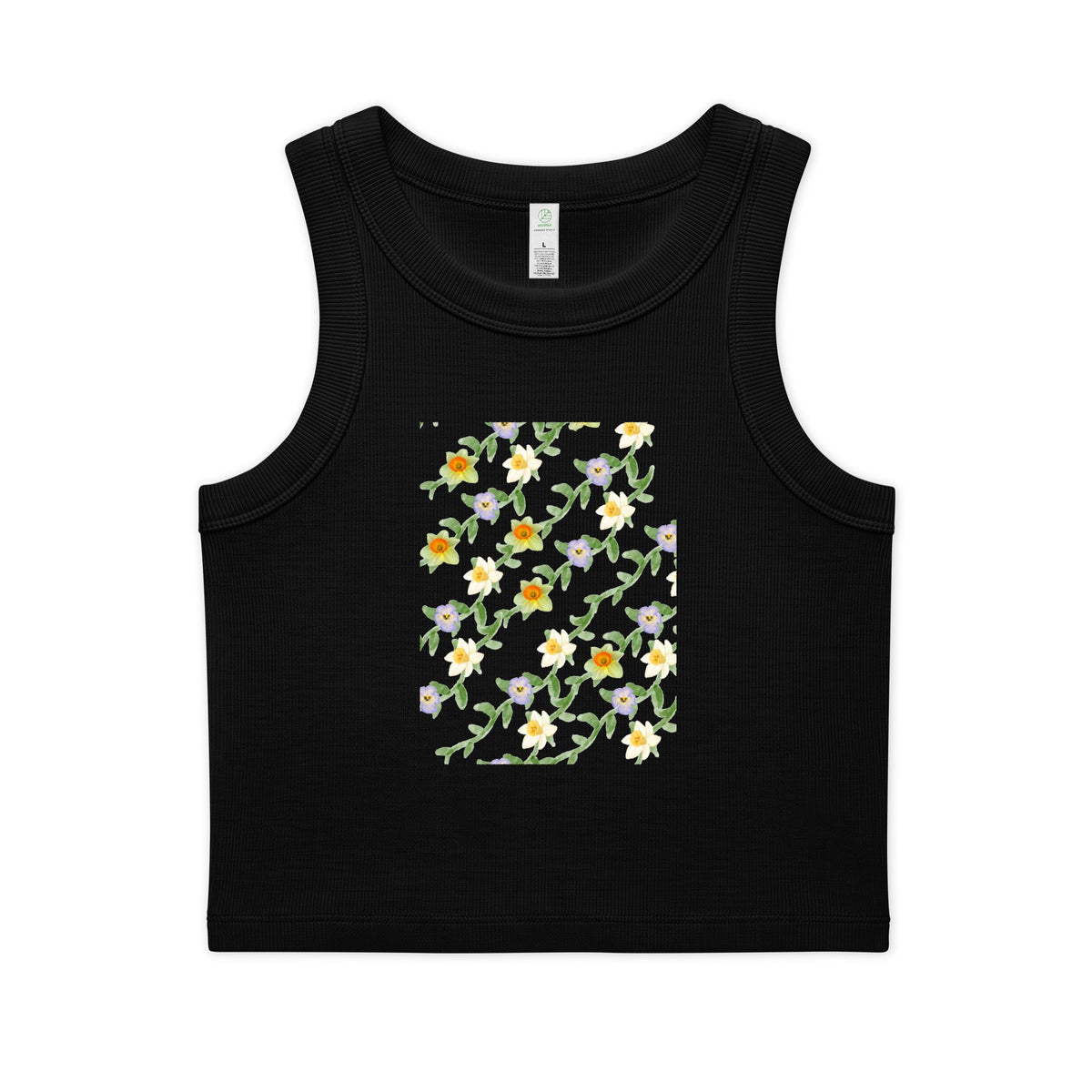 Floral Vine Crop Tank — Women's Organic Ribbed Tank Top