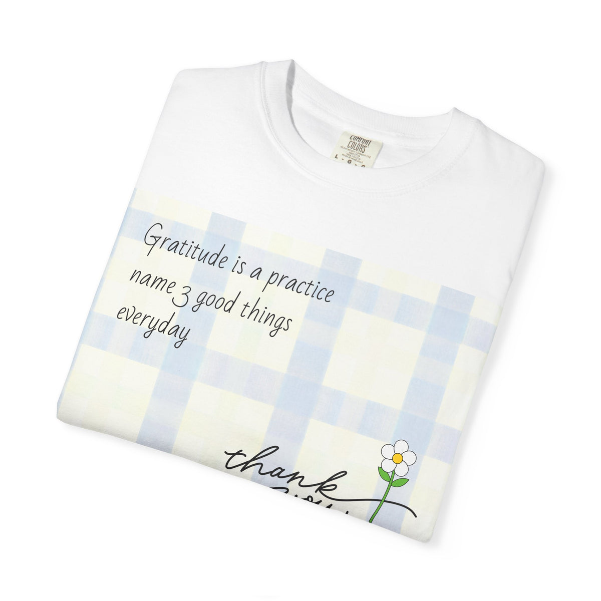 Gratitude Practice Tee — "thank you" Floral Plaid T-Shirt