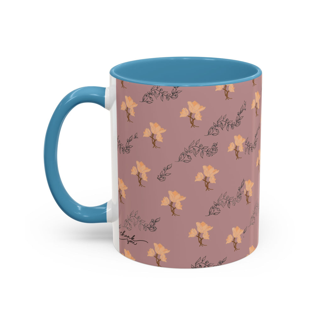 Pink Floral Accent Coffee Mug — Retro Bloom Pattern (11/15oz)
