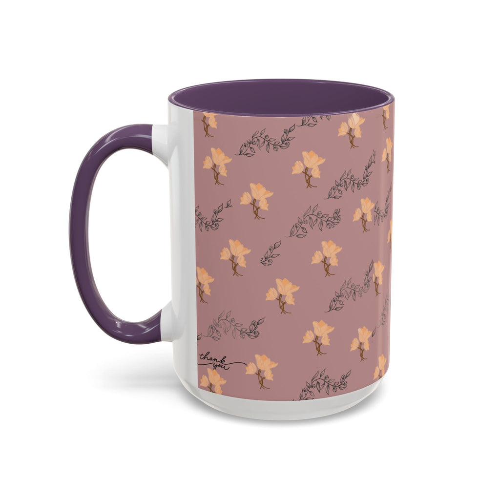 Pink Floral Accent Coffee Mug — Retro Bloom Pattern (11/15oz)