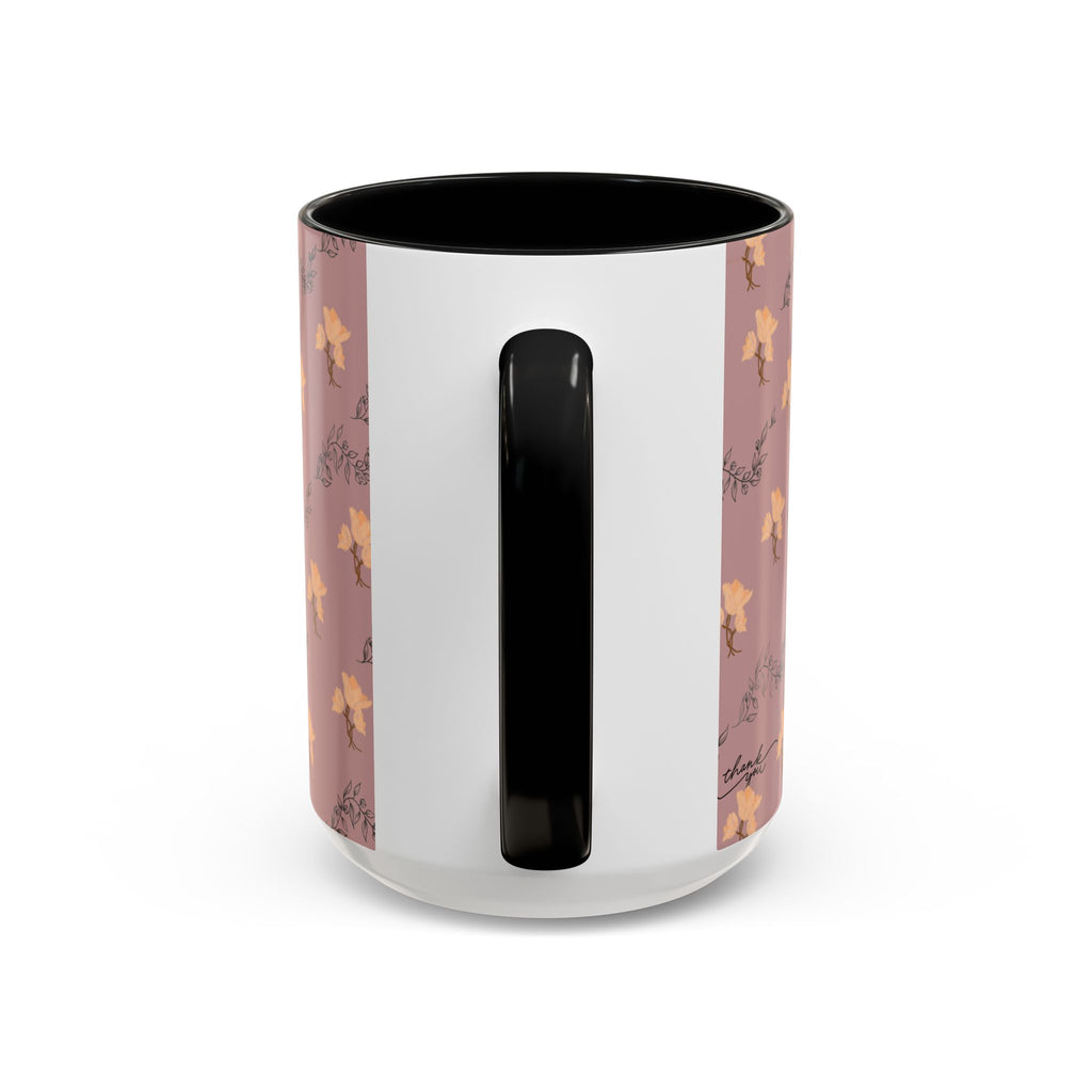 Pink Floral Accent Coffee Mug — Retro Bloom Pattern (11/15oz)